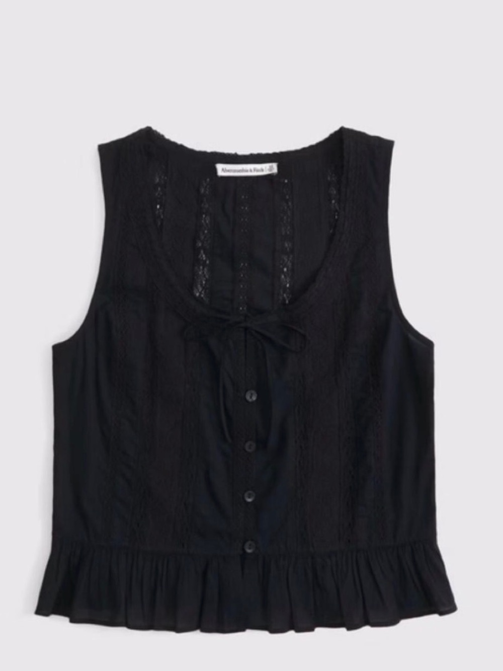 Abercrombie & Fitch Black Lace-Trim Ruffle Tank Top EXCELLENT CONDITION